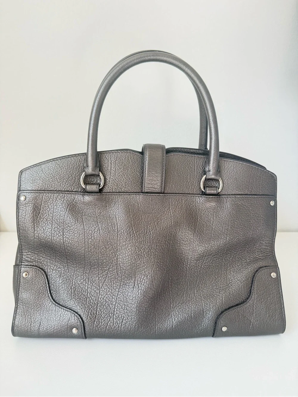 Coach Mercer 30 Satchel in metallic graphite leather with silver-tone hardware
